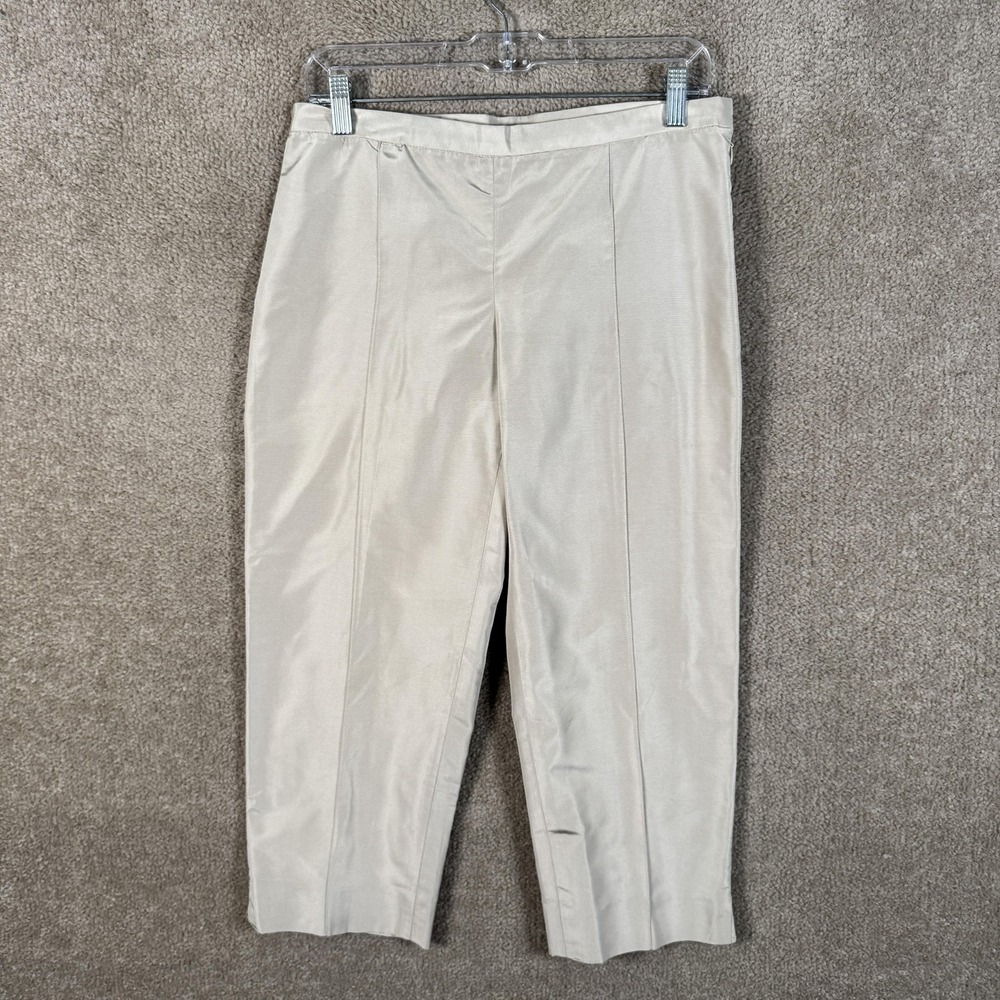 Vera Wang Pants Womens 8 Beige 100% Silk Satin Tapered Dress Trousers USA Formal